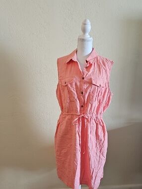 Feminine Coral Pink Sleeveless Classic   Lightweight Baggy Drawstring Dress Prep